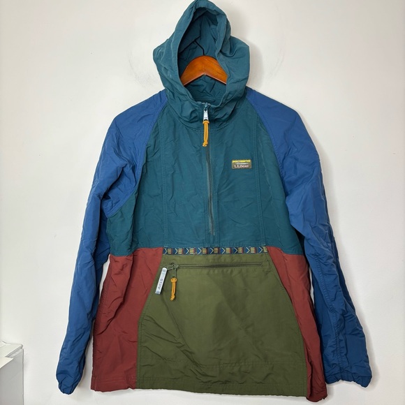 LL Bean Mountain Classic Anorak Women's Size L Hood Color Block Jacket Nylon - Picture 2 of 12